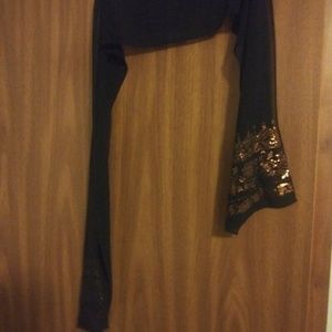Black neck scarf with bronze design on each end